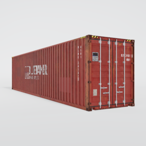 Conteneur maritime d'occasion de 40 pieds High Cube rouge avec des marques d'usure.