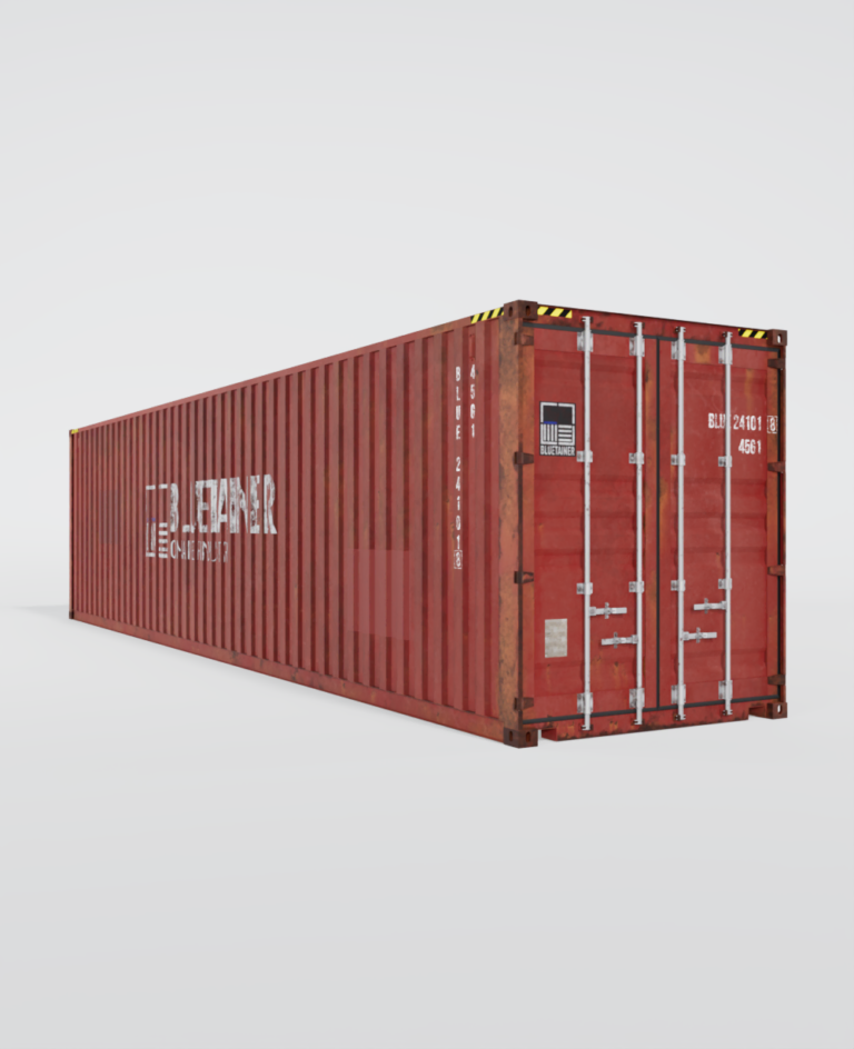 Conteneur maritime d'occasion de 40 pieds High Cube rouge avec des marques d'usure.