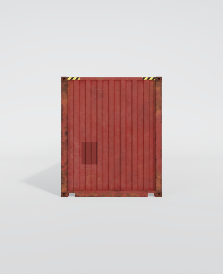 Conteneur maritime d'occasion de 40 pieds High Cube rouge avec des marques d'usure.