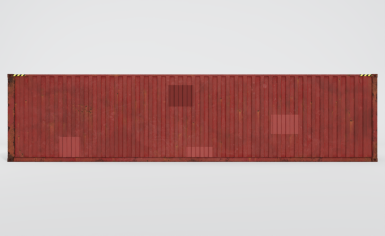 Conteneur maritime d'occasion de 40 pieds High Cube rouge avec des marques d'usure.