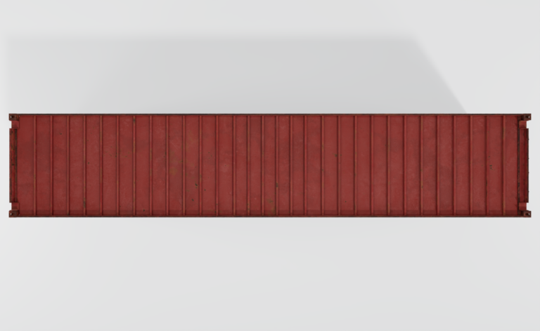 Conteneur maritime d'occasion de 40 pieds High Cube rouge avec des marques d'usure.