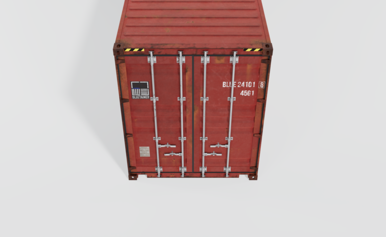 Conteneur maritime d'occasion de 40 pieds High Cube rouge avec des marques d'usure.