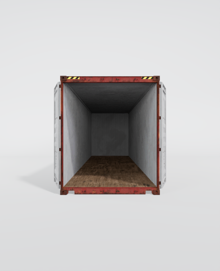 Conteneur maritime d'occasion de 40 pieds High Cube rouge avec des marques d'usure.