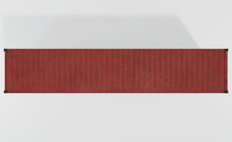 Conteneur maritime d'occasion de 40 pieds High Cube rouge avec des marques d'usure.