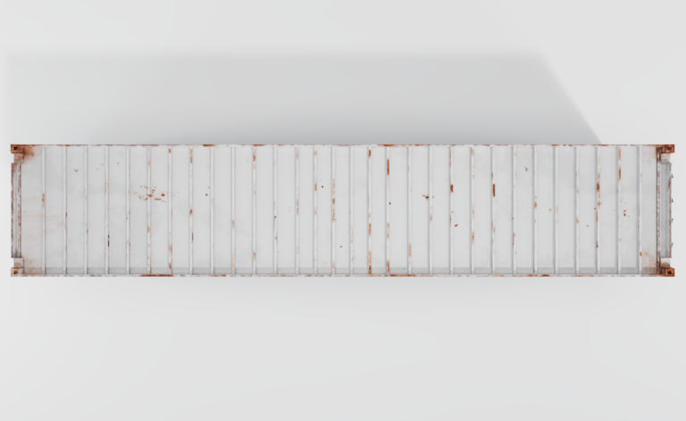Conteneur maritime frigorifique d'occasion de 40 pieds, blanc avec des traces de rouille.