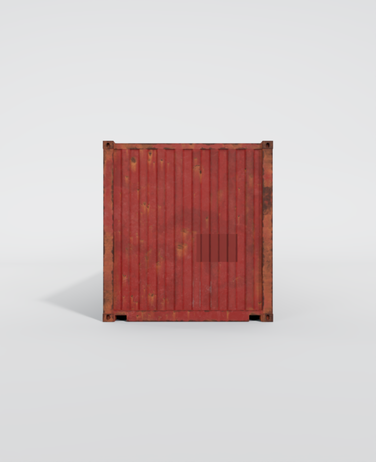 Conteneur maritime d'occasion de 40 pieds rouge avec des marques d'usure et de rouille.