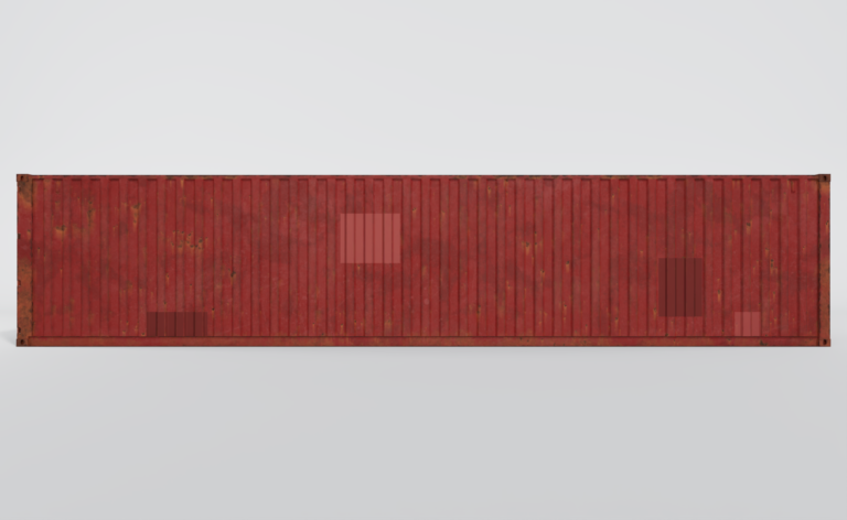 Conteneur maritime d'occasion de 40 pieds rouge avec des marques d'usure et de rouille.