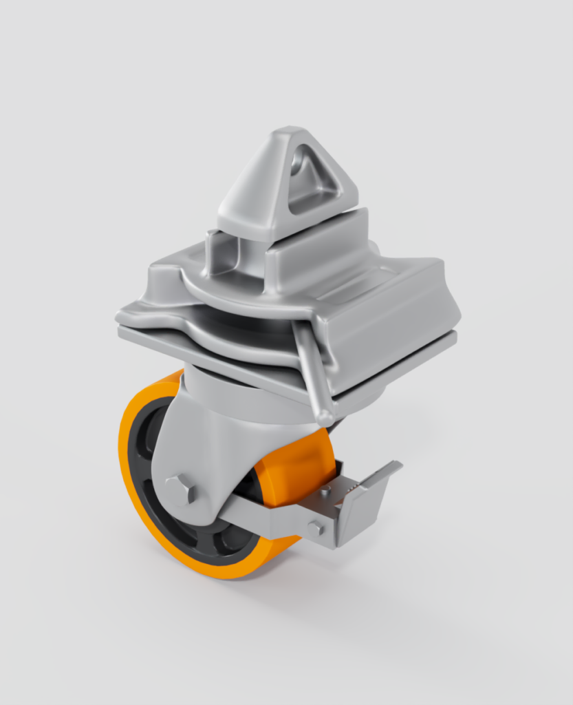 Roue fixation, kit roulettes pivotantes robustes équipées de systèmes de verrouillage pour faciliter le déplacement des conteneurs maritimes.