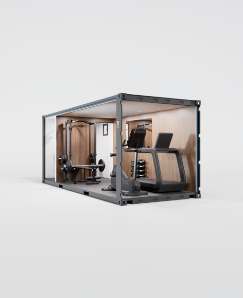 Conteneur aménagé en salle de sport 20FT avec équipements de musculation et cardio